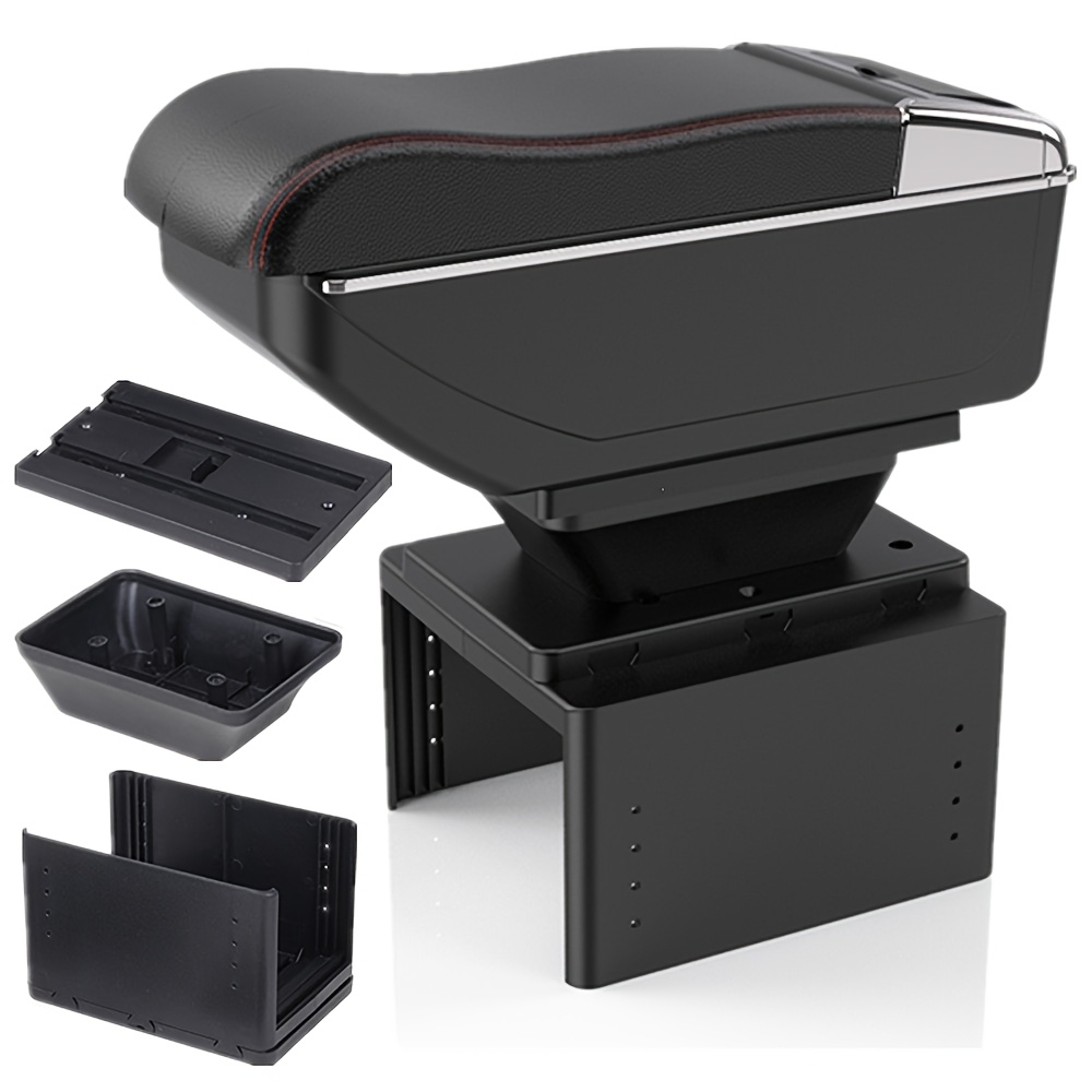 Universal Armrest Box, Organizer With Sliding Panel, Double-layer Storage, Rear Cup Holder, For Cars Without Original Armrest, Comfortable Driving Accessory, Curved Design