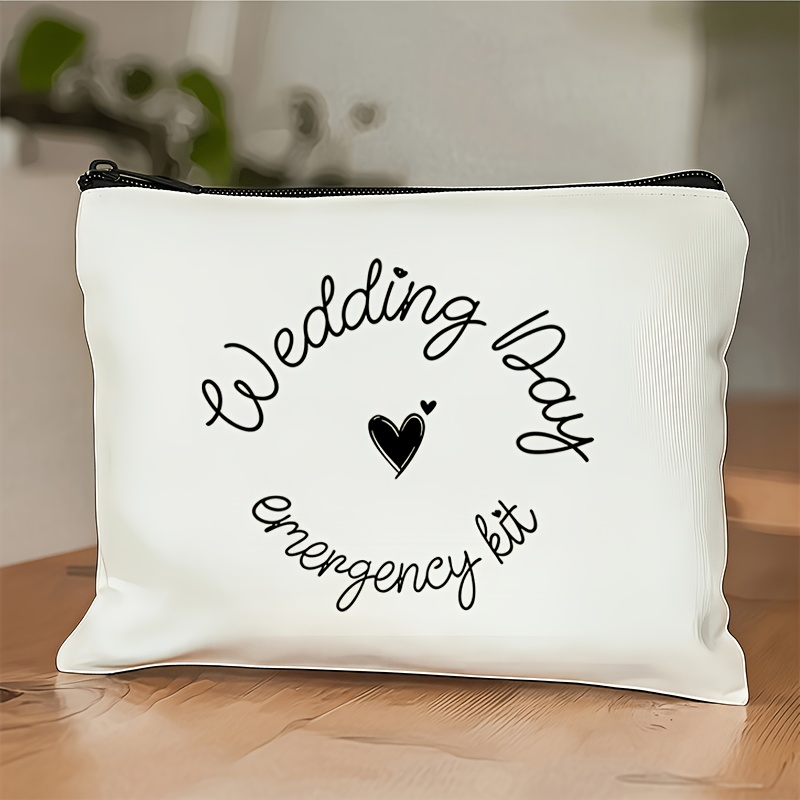 TEMU 1pc Bridal Emergency Makeup Bag Designed For Wedding Day - Personalized Portable Organizer With "wedding Day" Print, Made Of Durable Polyester,