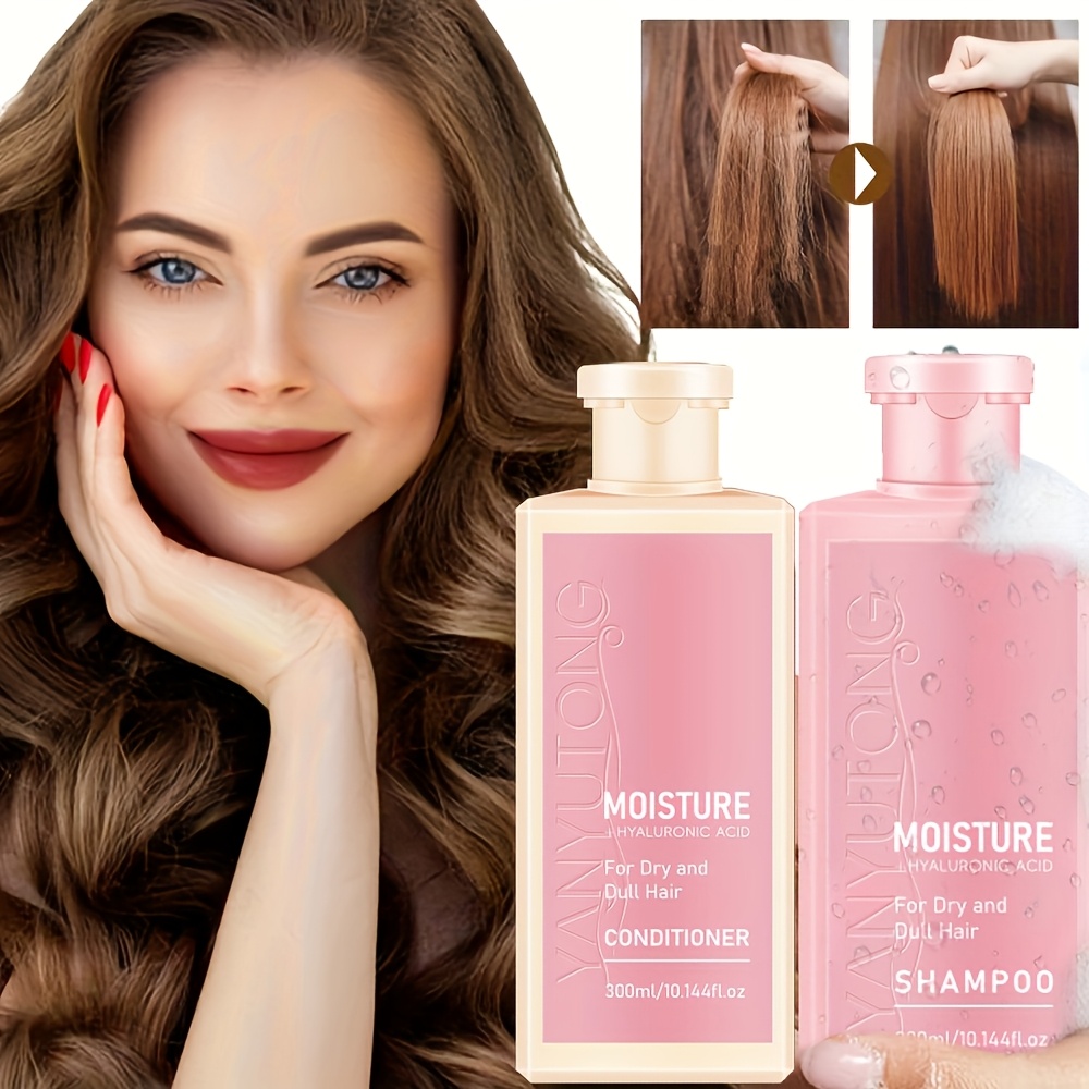 TEMU 300ml Hyaluronic Acid Hair Care Set, Shampoo And Conditioner, Deep Care For Dry Damaged Hair, Soft Shiny Lightweight, Oil Control, All Hair