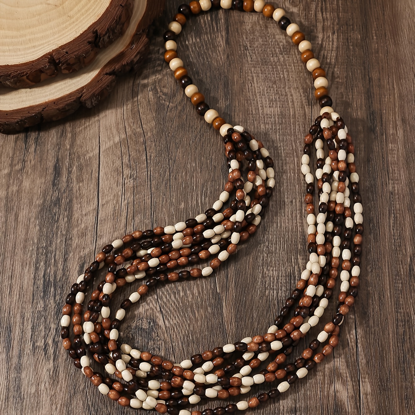 TEMU Handmade Wooden Bead Necklace With Layers, Suitable For Daily Wear, Travel, And Festivals., For Teenager