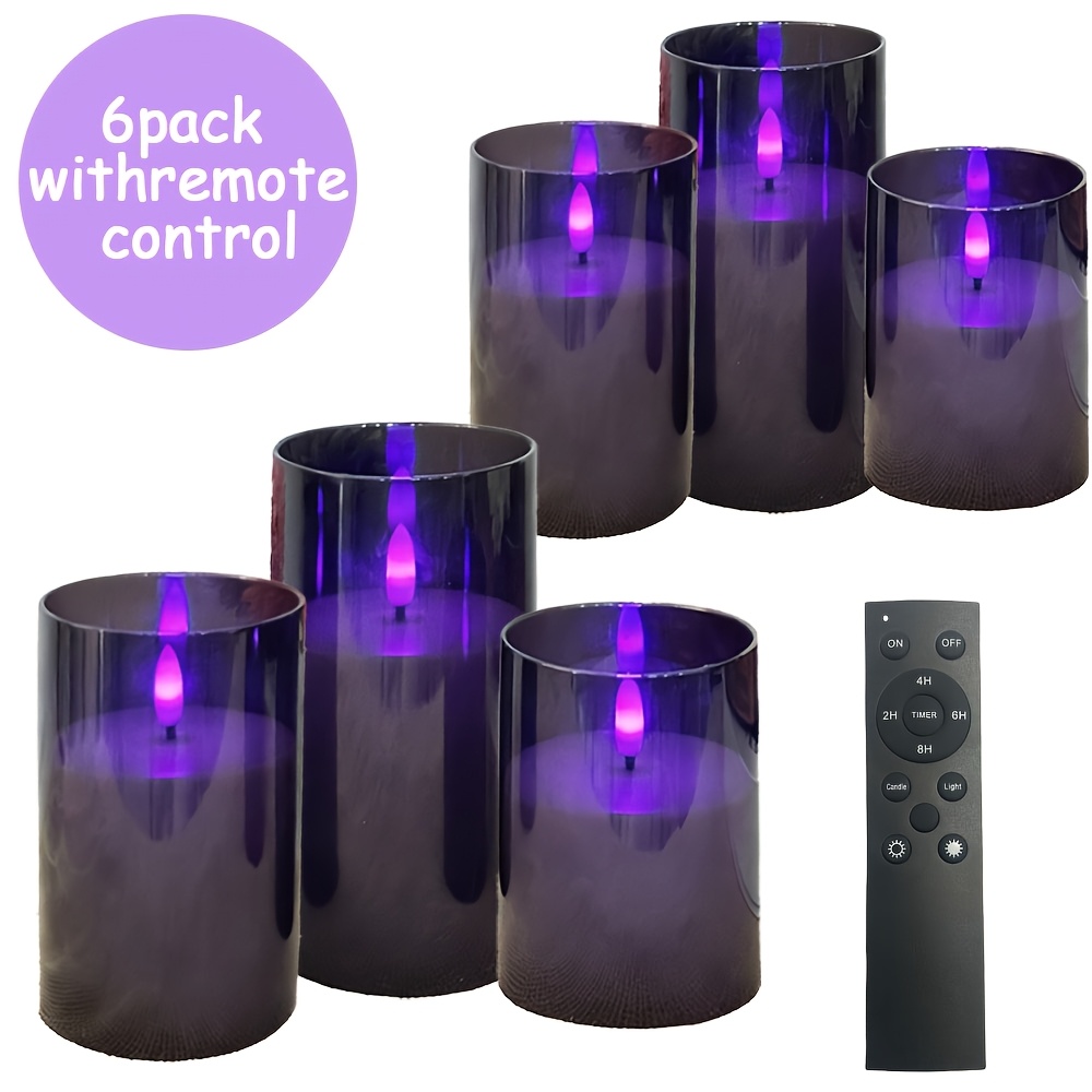 TEMU Purple Candle Lamp 3/6pcs Set With Large Black Remote Control - Flame- Timer Candle, Twinkling Purple Light, Romantic Atmosphere, Home Decor,