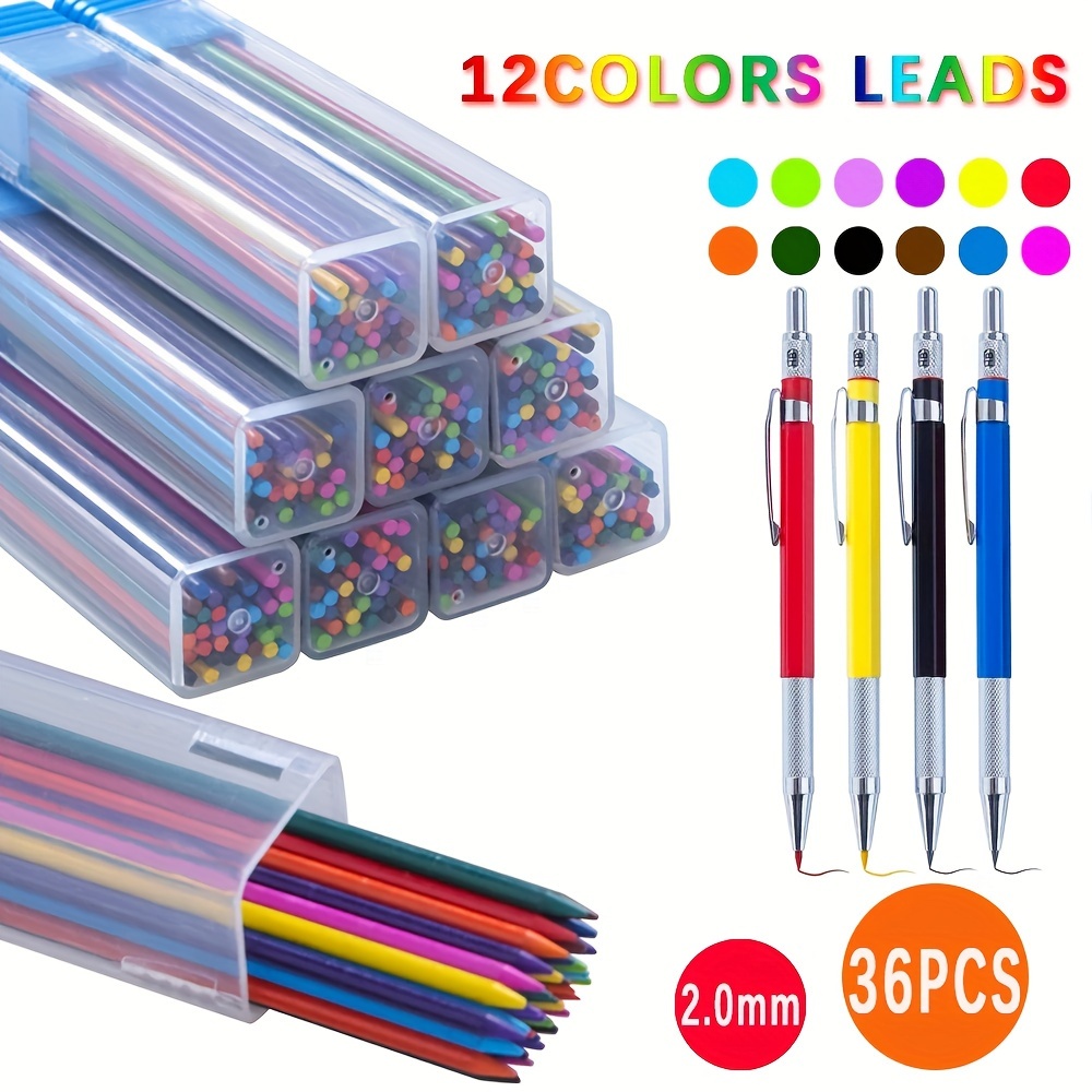

41pcs 2.0mm Metal Mechanical Pencil With Lead Art Drawing Design Automatic Drawing Special Pencil Student Office School Supplies (4 Pens+36 Lead Cores+1 Eraser)