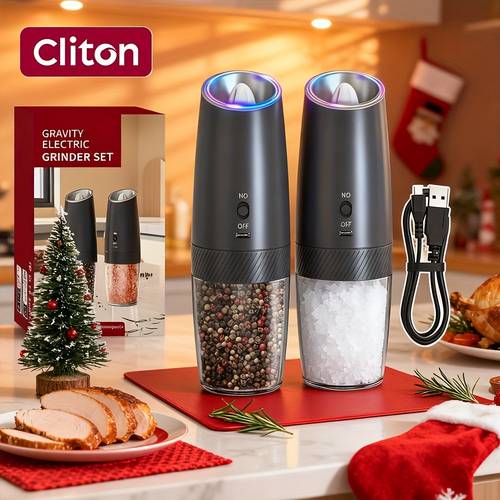 1 2pcs gravity sensing electric salt and pepper grinder usb rechargeable led hand operation adjustable coarseness grinding rechargeable electric salt and pepper grinder set holiday gift battery powered version