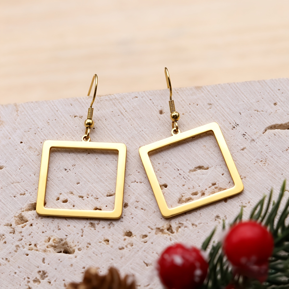 Women's Geometric Rectangle Drop Earrings, Minimalist Style
