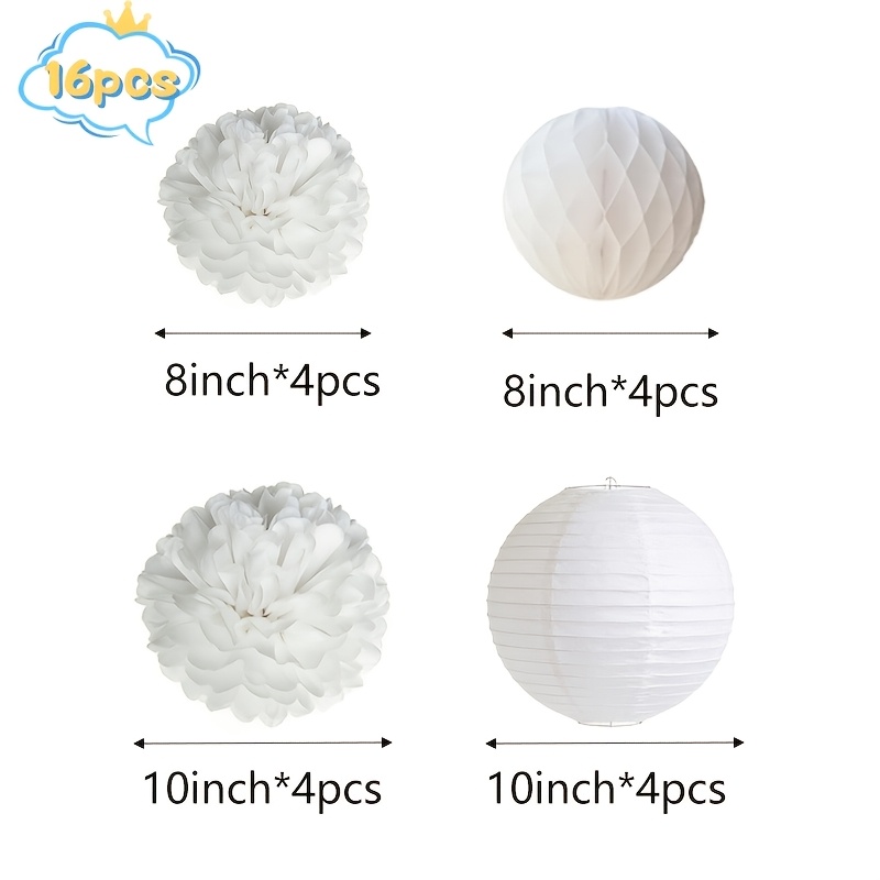 16pcs Paper Lantern Honeycomb Ball Paper Flowers For Birthday Party Decorations, Valentine's Day Wedding Room Decor, Wedding Celebration Paper Flowers, Festival Bedroom And Shopping Mall Decorations