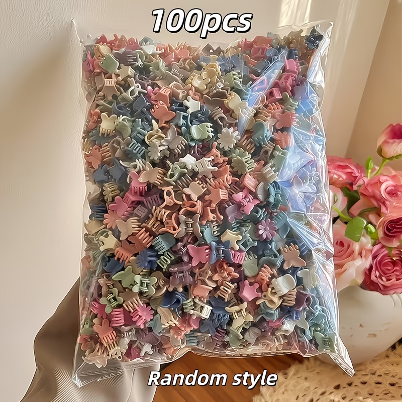 TEMU 100 Stück sortierte Mini-Haarspangen, niedliche Hasen- Blumen-Haarklammern – mehrfarbige Kombination, geeignet als Geschenke oder tägliches