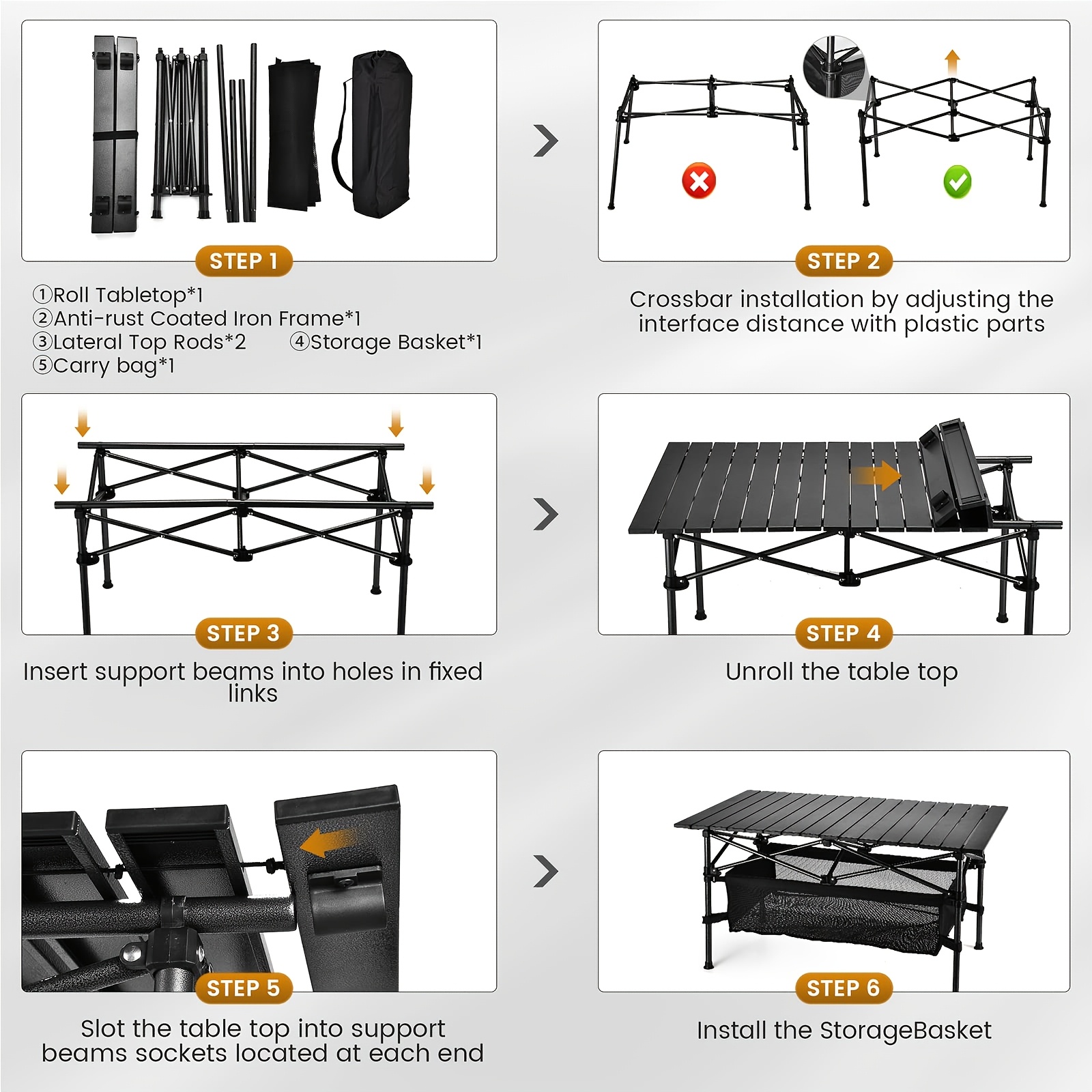 Lightweight Aluminum Folding Camping Table Portable Roll-Up Design for Outdoor, Camping, Beach, BBQ, Patio, And Picnic, Durable & Waterproof with Carrying Bag