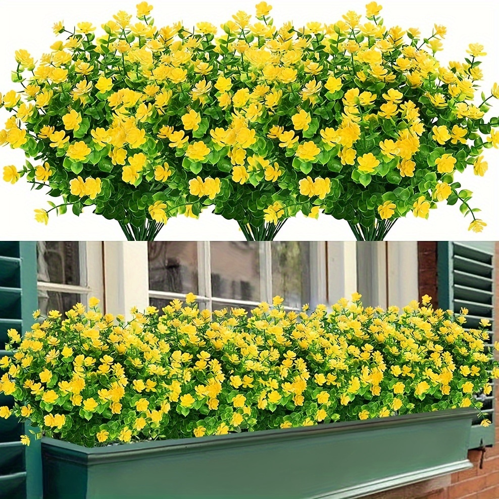 

3/8 Piece Uv-resistant Artificial Flowers - Realistic Faux Floral Bouquets & Shrubs For Outdoor, Porch & Garden Decor | Perfect For New Year, Spring, St. Patrick's Day & Easter