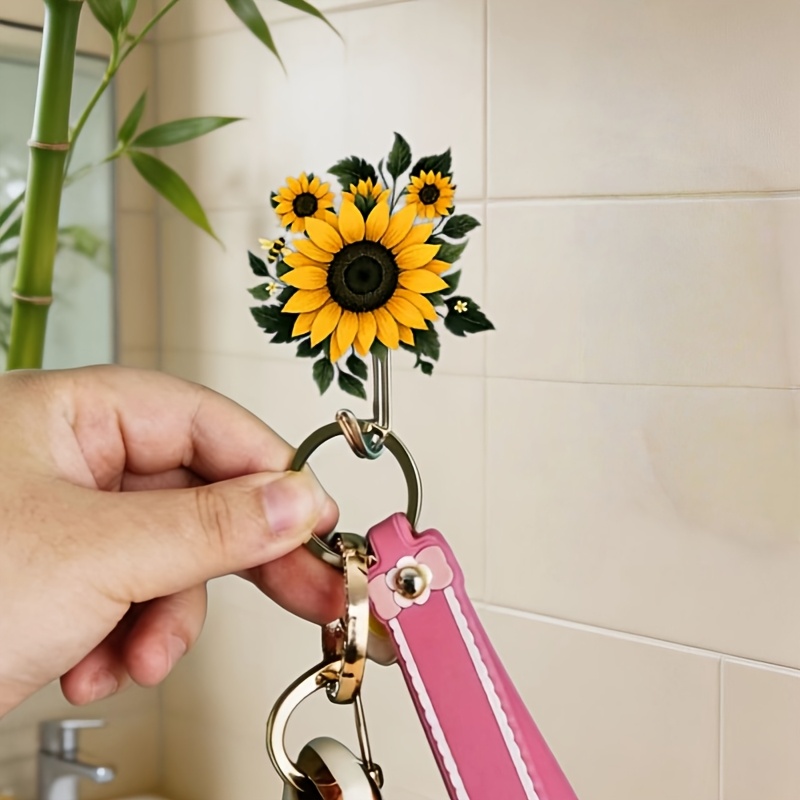 TEMU 2D Flat - 2 Elegante Sonnenblumenmuster-Hilfs-Haken - Einfach und Schön - Einfache Installation - Kein Stanzen erforderlich, Spurlose Türen,