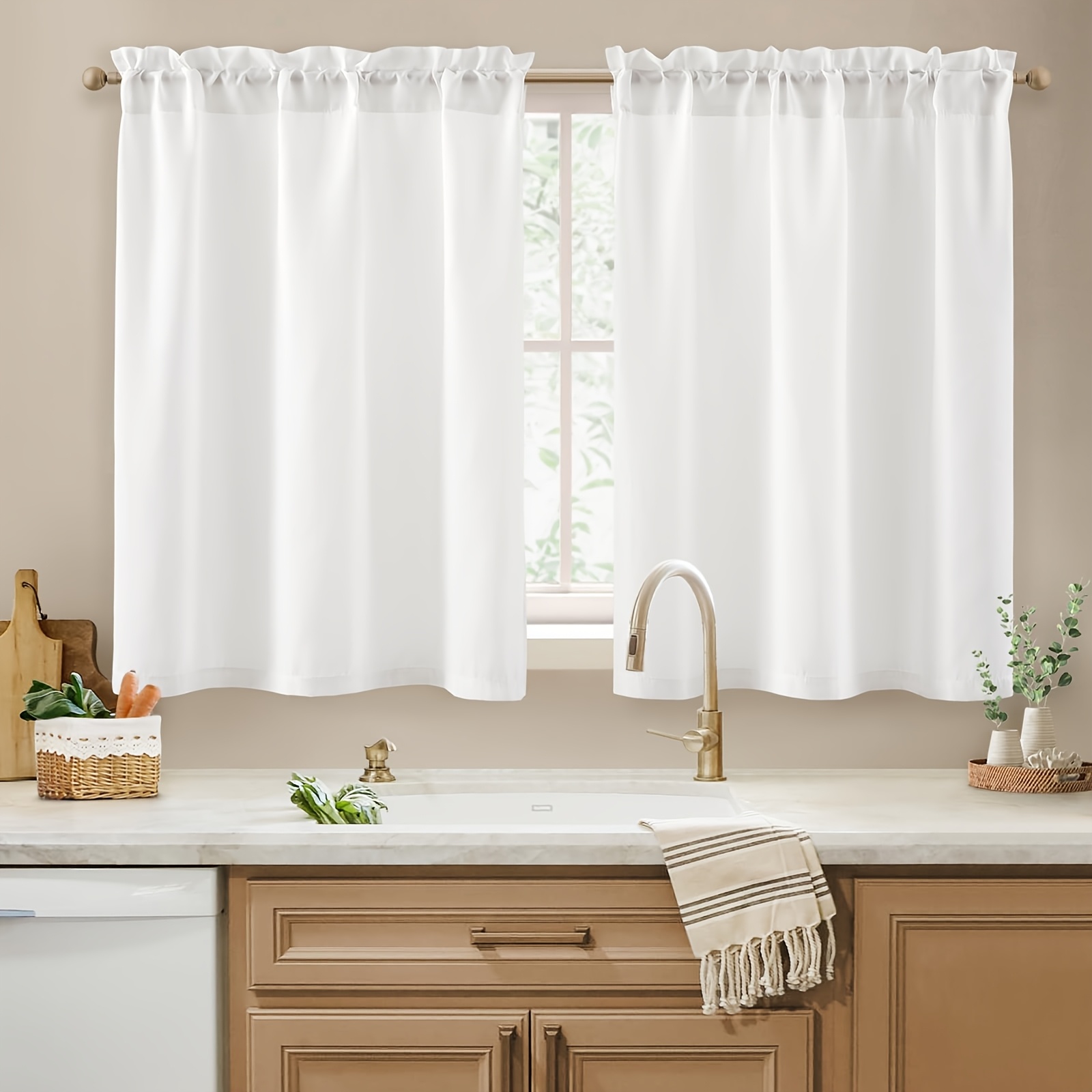 TEMU 2pcs White Privacy Sheer Curtains - Light Filtering Rod Pocket Drapes, 100% Polyester Machine Washable Modern Semi-sheer Curtains For Bedroom,