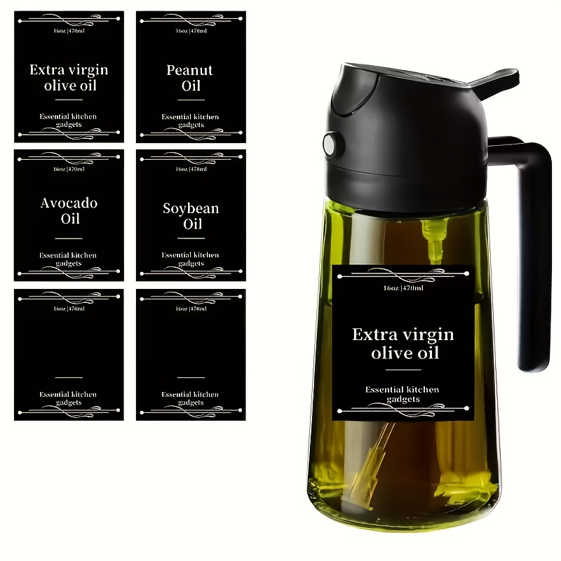 TEMU Glass Olive Oil Bottle, 2in 1 Oil Kettle And Cooking Spray, 16oz. High-grade Dark Green Glass Oil Bottle, Cooking Oil Spray With 6 Stickers,