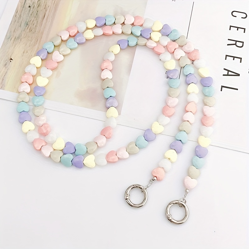 Image of Colorful Candy Love Heart Mobile Phone Chain, Crossbody Strap Style Women's Crossbody Chain Bag Shoulder Hanging Rope, Mobile Pendant