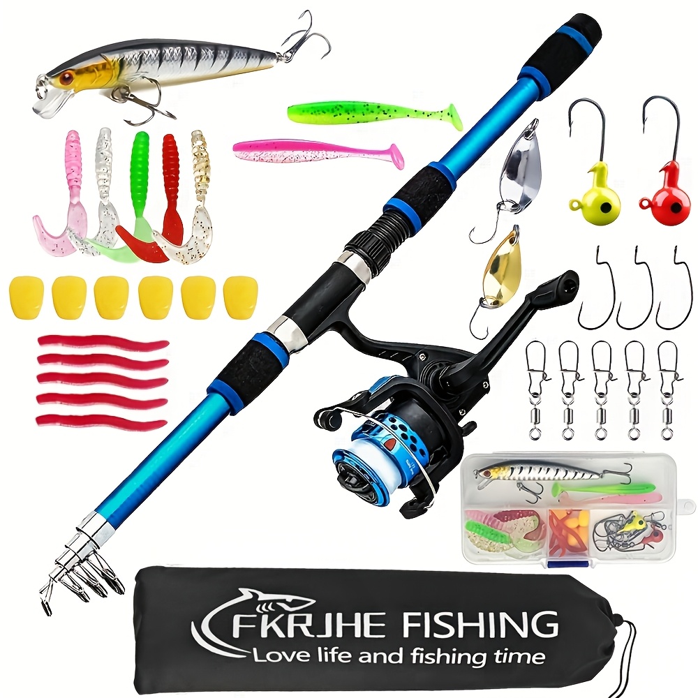 TEMU Spinning Fishing Rod And Reel Combo Telescopic Rod With 5.2:1 3bb Reel Max Drag 5kg Full Fishing Accessories Kit Set Beginner Sea Casting, Pre-