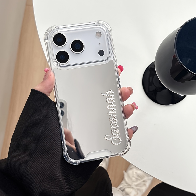 TEMU Phone Case - Personalized Customized Rhinestone Name Makeup Mirror Phone Case For Iphone 17 16 15 14 Plus 13 12 11 Pro Max 17 Air Shockproof