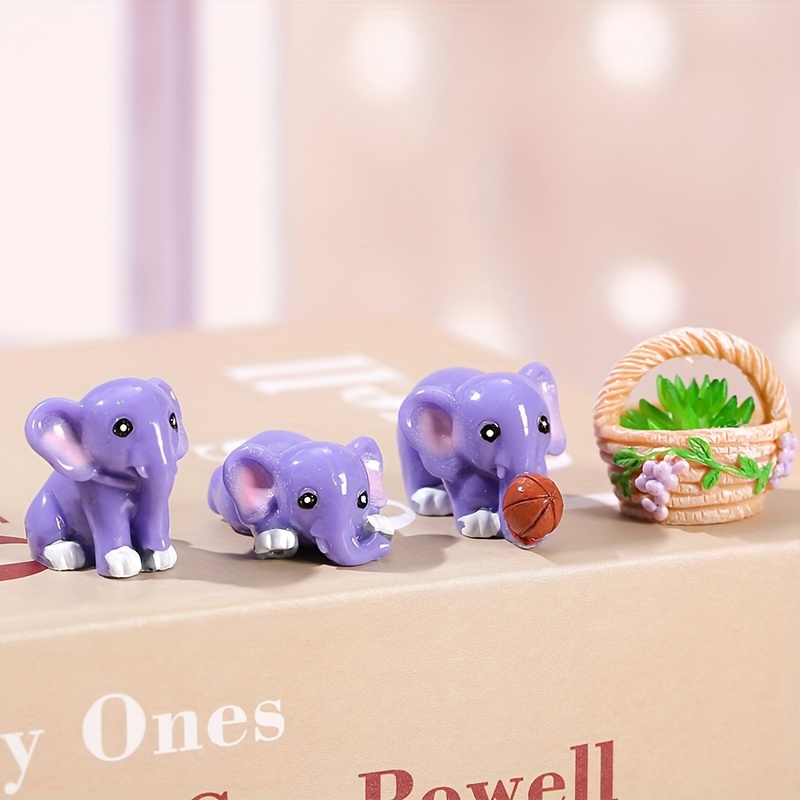 

4pcs Set Of Purple Resin Elephant Ornaments With Basketball - Diy Micro , Decor | Cute, Figurines, Elephant Decor