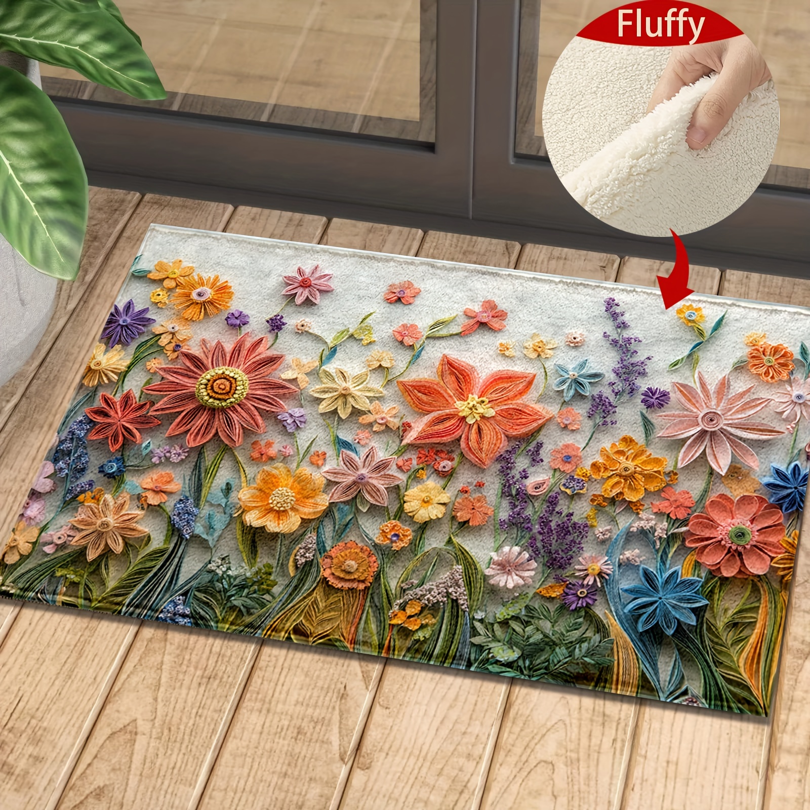 

1pc 3d Bath Rug, Imitation Fleece -dry Absorbent Fluffy Mat, Washable Backing, , Knit Bath Mat For Kitchen, Bathroom, Decor, Universal Theme Decoration, Housewarming