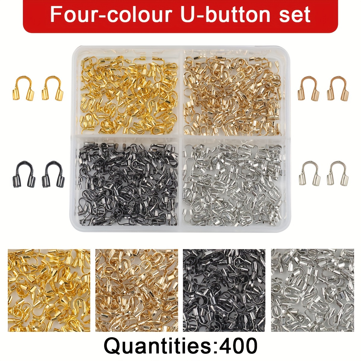 

400pcs U-button Set For Jewelry Making, 4mm Copper U-clasps, Assorted Colors, Diy Bracelet Necklace Closure Links For Crafting Accessories