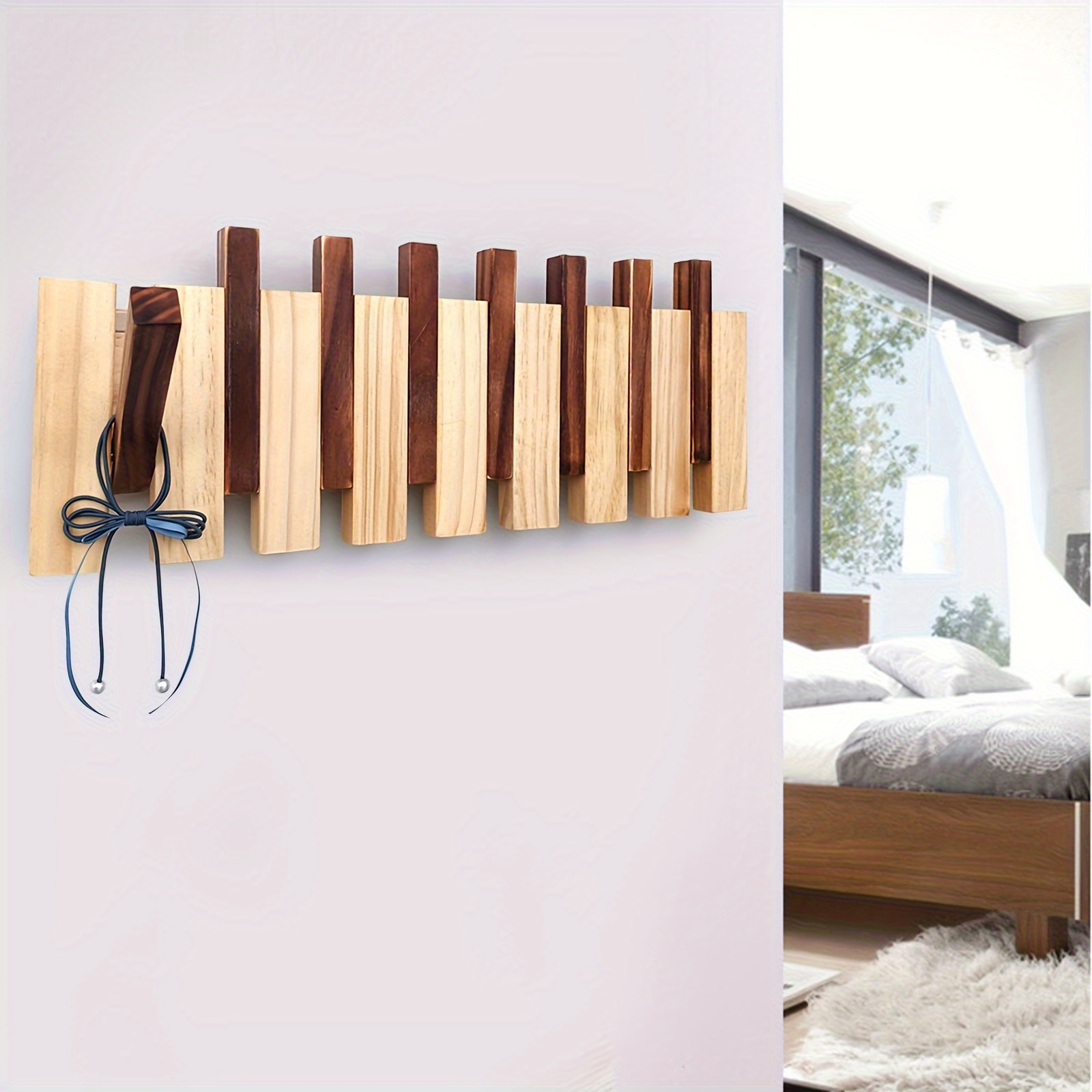 

Wood Coat Rack Hanger With Flip-down Hooks Wall Mounted Clothes Rack Coat Hanger