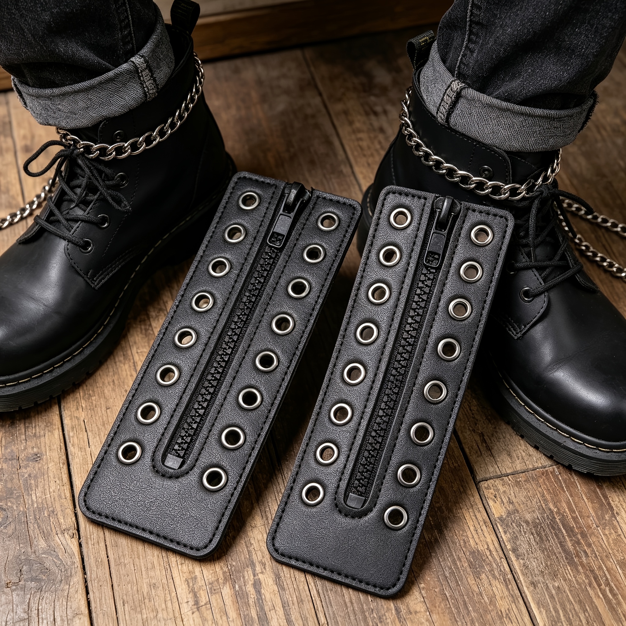 TEMU Shoelace Accessories, Boot Zipper Conversion Straps, Pu Eyelet Shoe Zipper Conversion Parts, For Work Boots And Hiking Combat Boots.