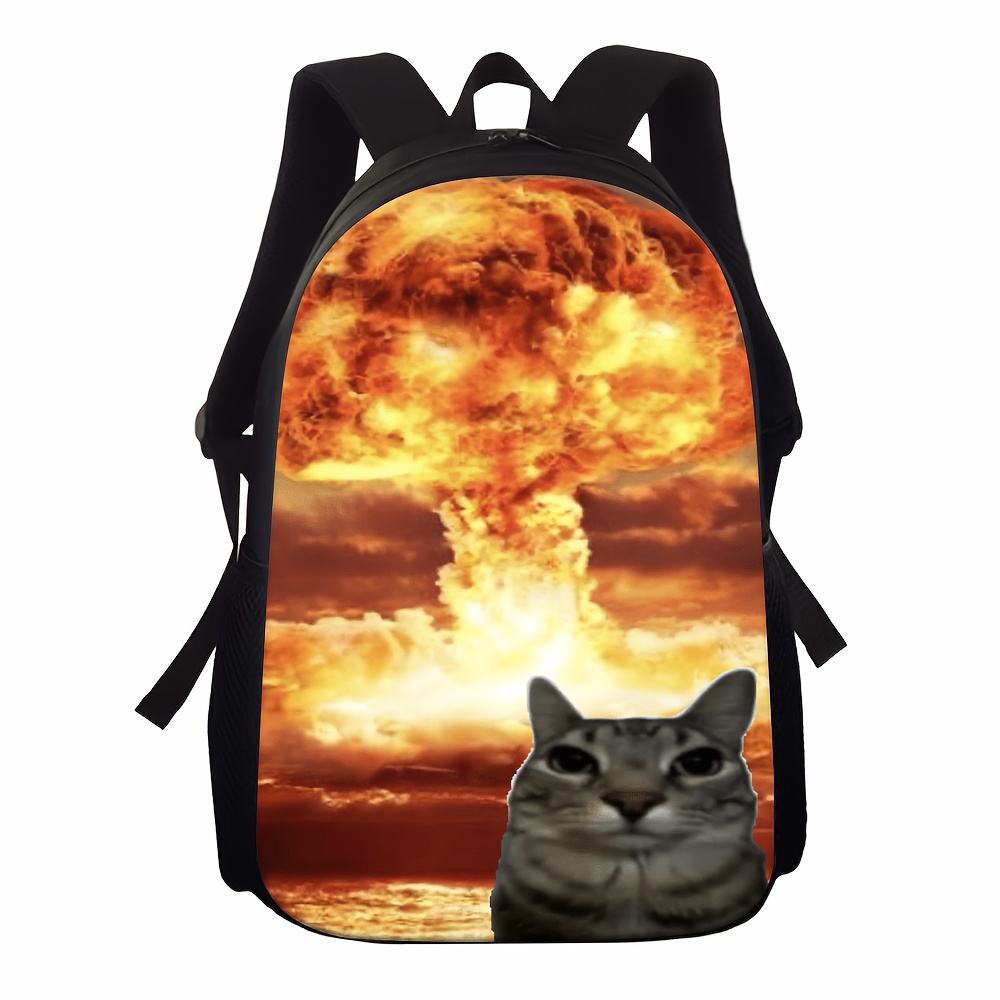 TEMU 1/2/3/4pcs Funny Explosion Cat Print Backpack Set Suitable For Students School And Outdoor Activities