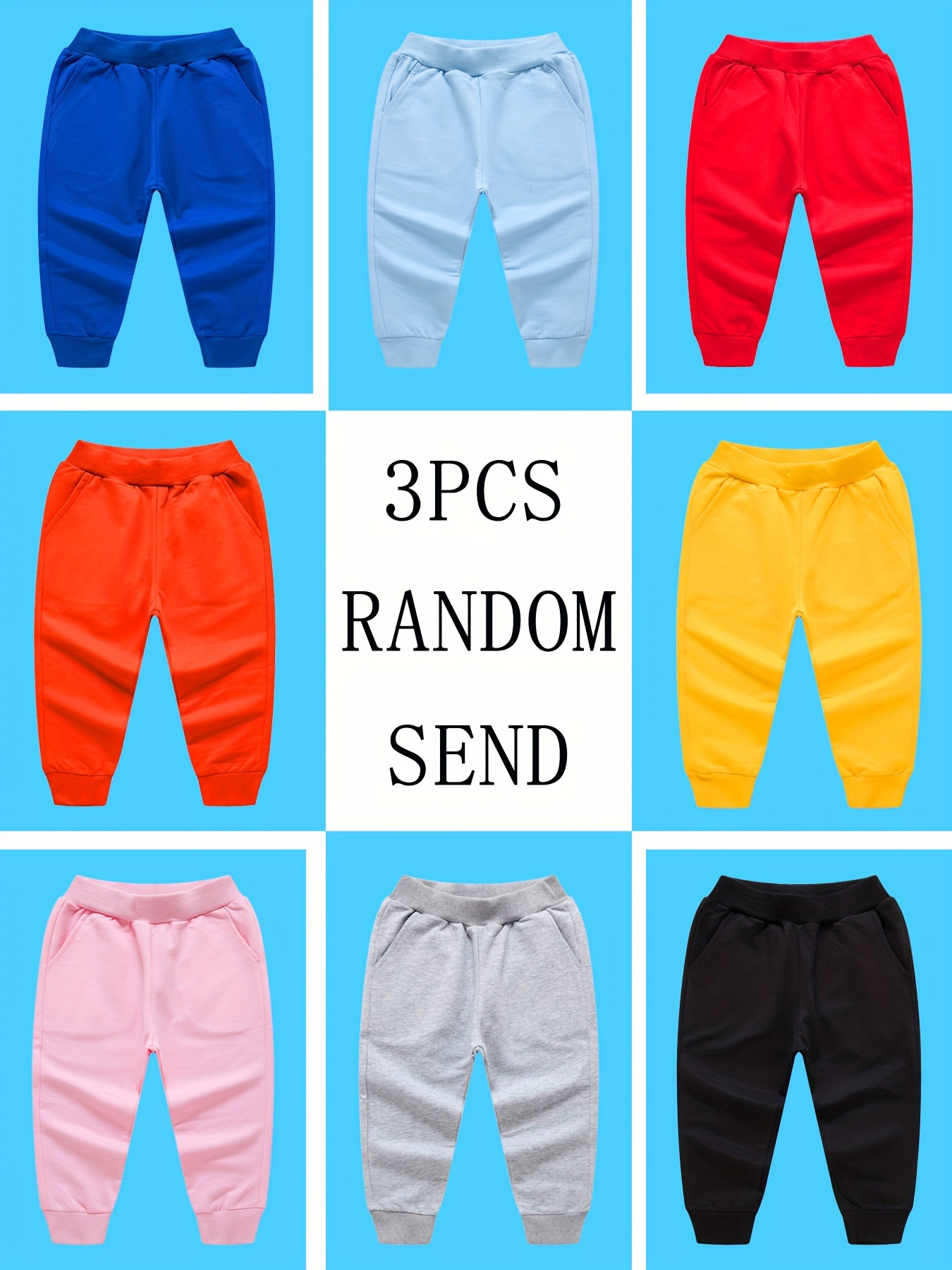 3PCS Boys Casual Comfortable Solid Active Sweatpants Casual Elastic Waist Breathable Jogger Sports Pants Kids Clothing