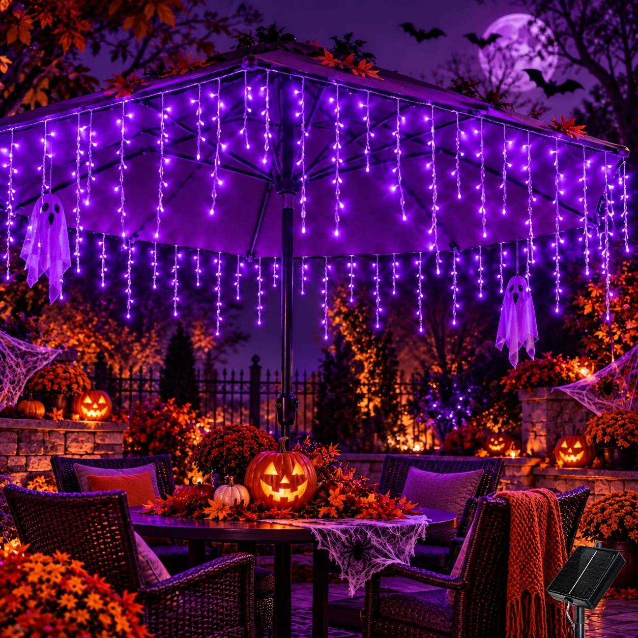TEMU Halloween Icicle Lights, Purple Halloween Lights, 199/109/47led Solar Icicle Lights Outdoor, 8 , Hanging Waterfall Lights, Ipx4 Twinkle Fairy