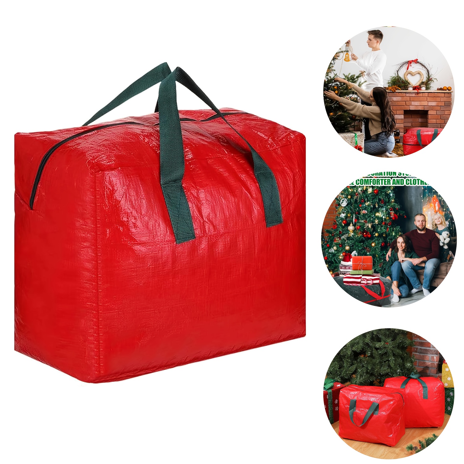 

18-inch Red Christmas Ornament Storage Bag With Handles - Zippered Organizer For Holiday Decor, Tree Lights & Accessories, Christmas Decor, Storage Bag, Under-bed Storage