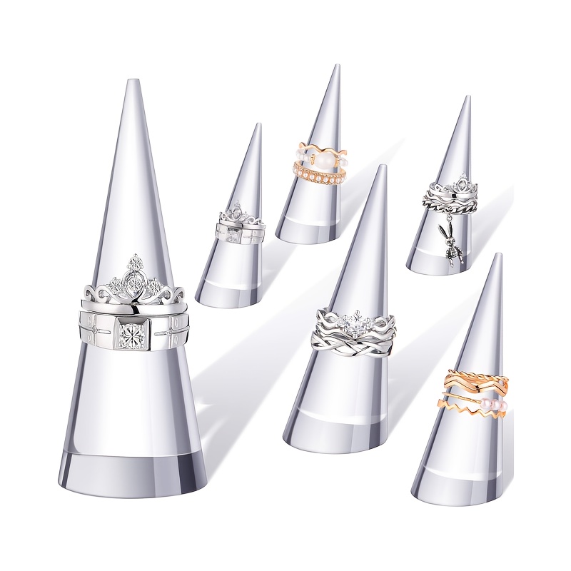 Image of 6pcs Clear Acrylic Crystal Ring Holder Acrylic Ring Display Jewelry Holder Wedding Display Cone Support Rings Showcase Stand For Jewelry, Jewelry Towers