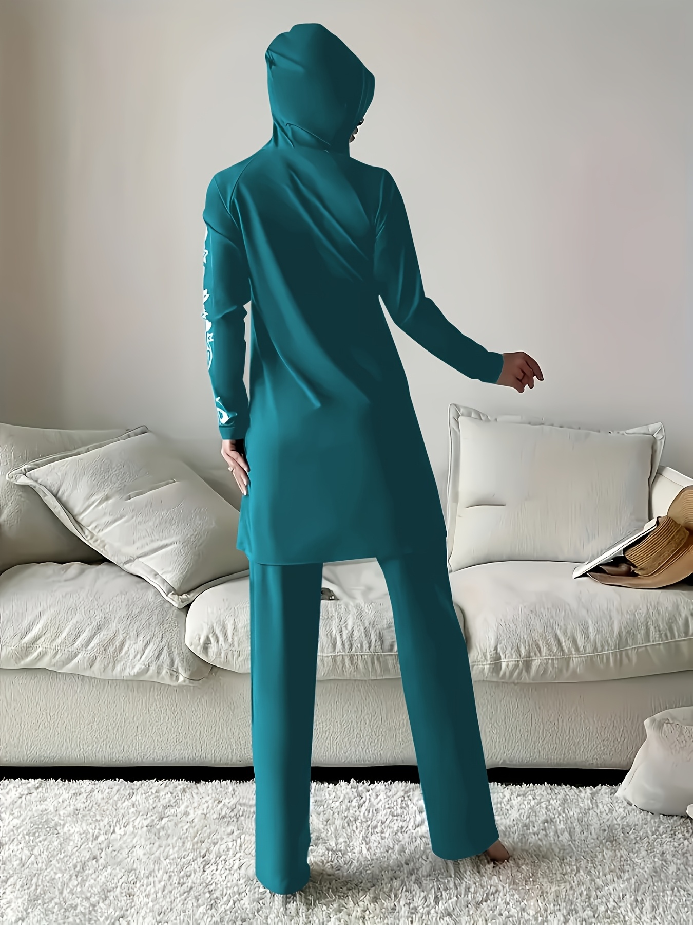 womens modest   swimsuit middle eastern inspired high   hooded full coverage swimsuit with asymmetrical design machine washable sporty conservative swimwear for beach pool high waisted swimsuit malachite green 0