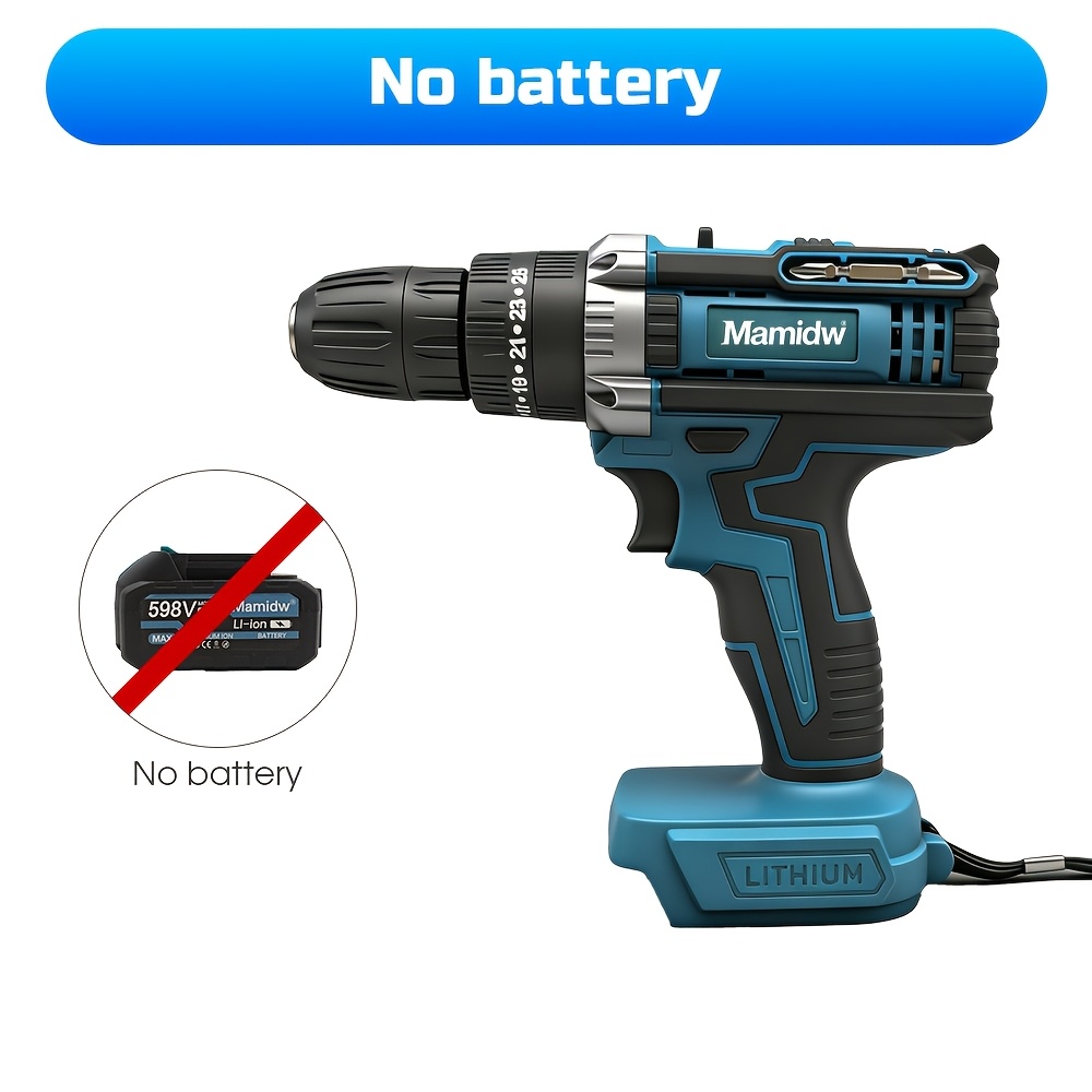 Image of Mamidw 100n.m Cordless Electric Drill 10mm Electric Screwdriver 3 Functions Impact Drill For Makita 18v Battery, No Battery