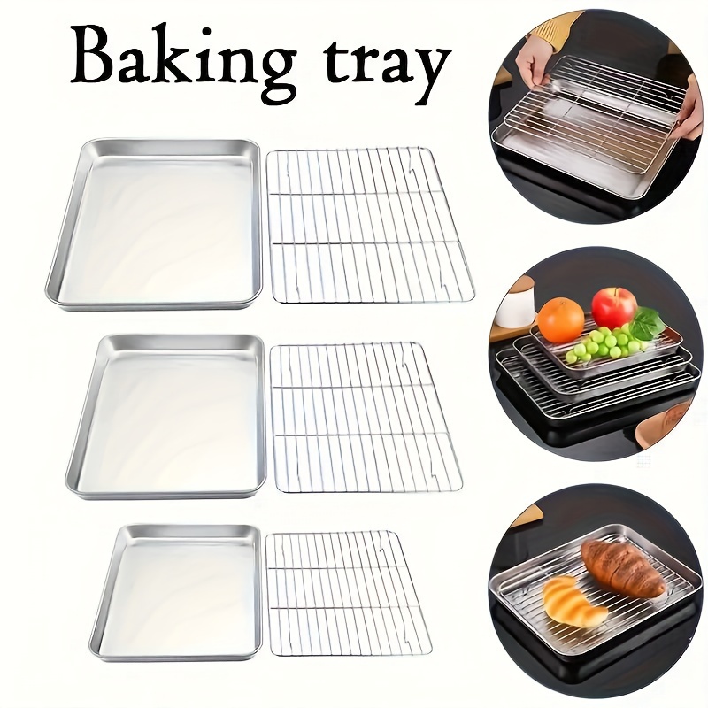 

3pcs Stainless Steel Baking With Cooling Rack - , Non-toxic, , Easy To Clean, Oven & Dishwasher Safe - Roasting Meat, Chicken, And More