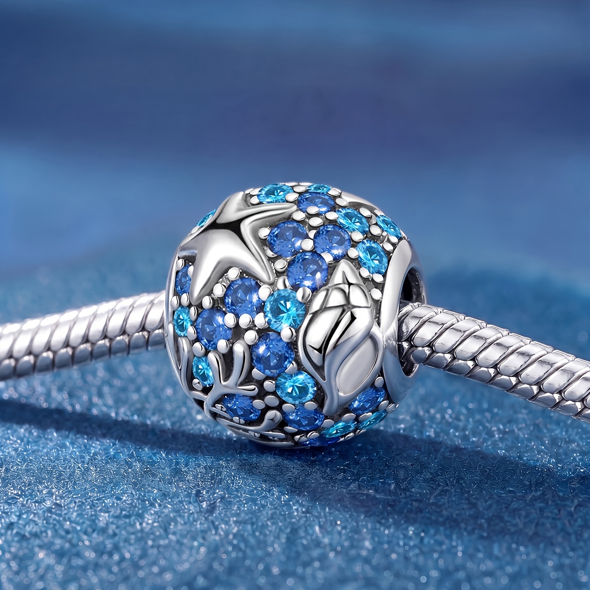 Ocean Charm DIY Pendant Beaded Bracelet, 925 Silver Plated
