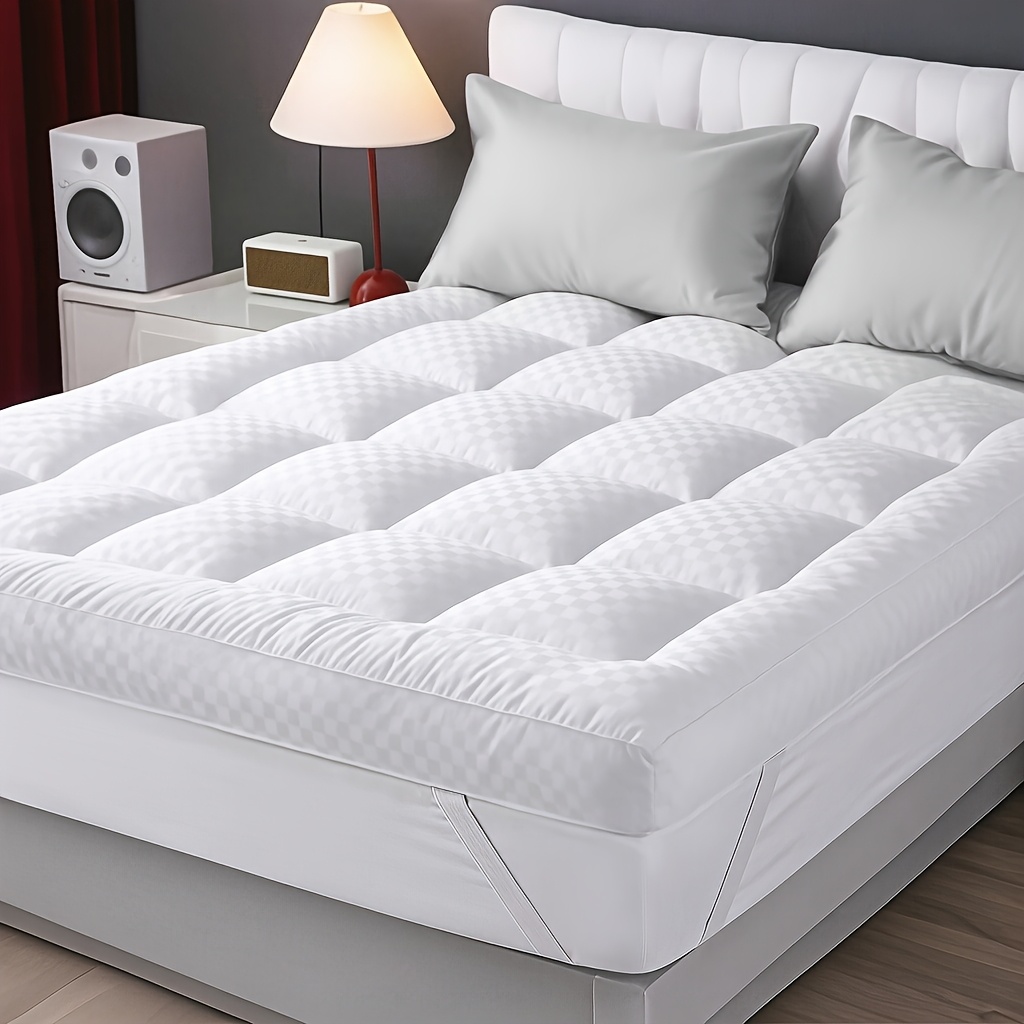Image of 1pc Grid Quilted Mattress Topper 10cm Height, Elastic Corner Straps Soft Fluffy Bed Pad, Breathable Washable Mattress Enhancer For All Ideal Bed Sizes Mattress Toppers