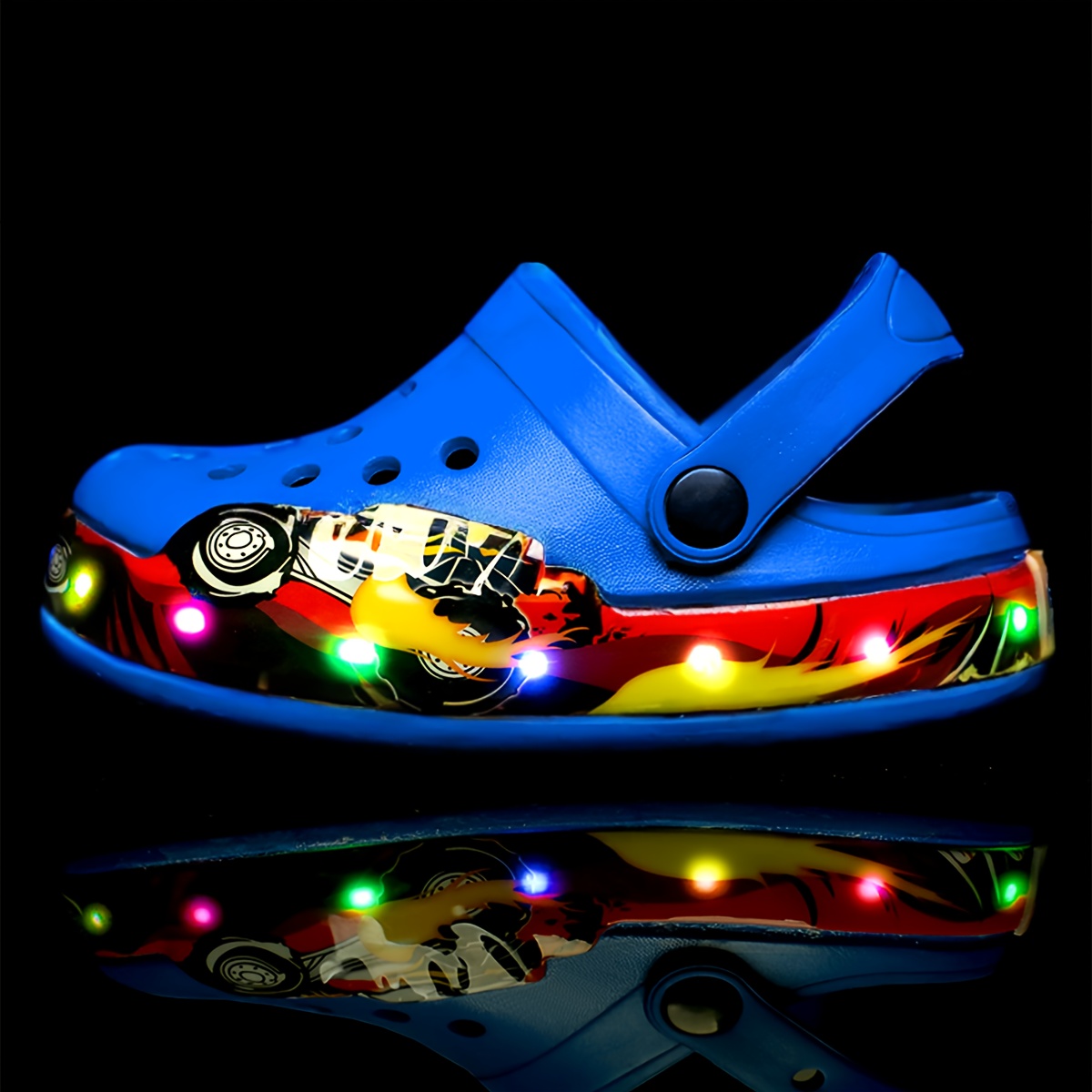 kids glow in the dark clogs breathable eva sports casual shoes non slip beach footwear cartoon pattern slip on closure battery operated for boys girls spring summer fall details 3
