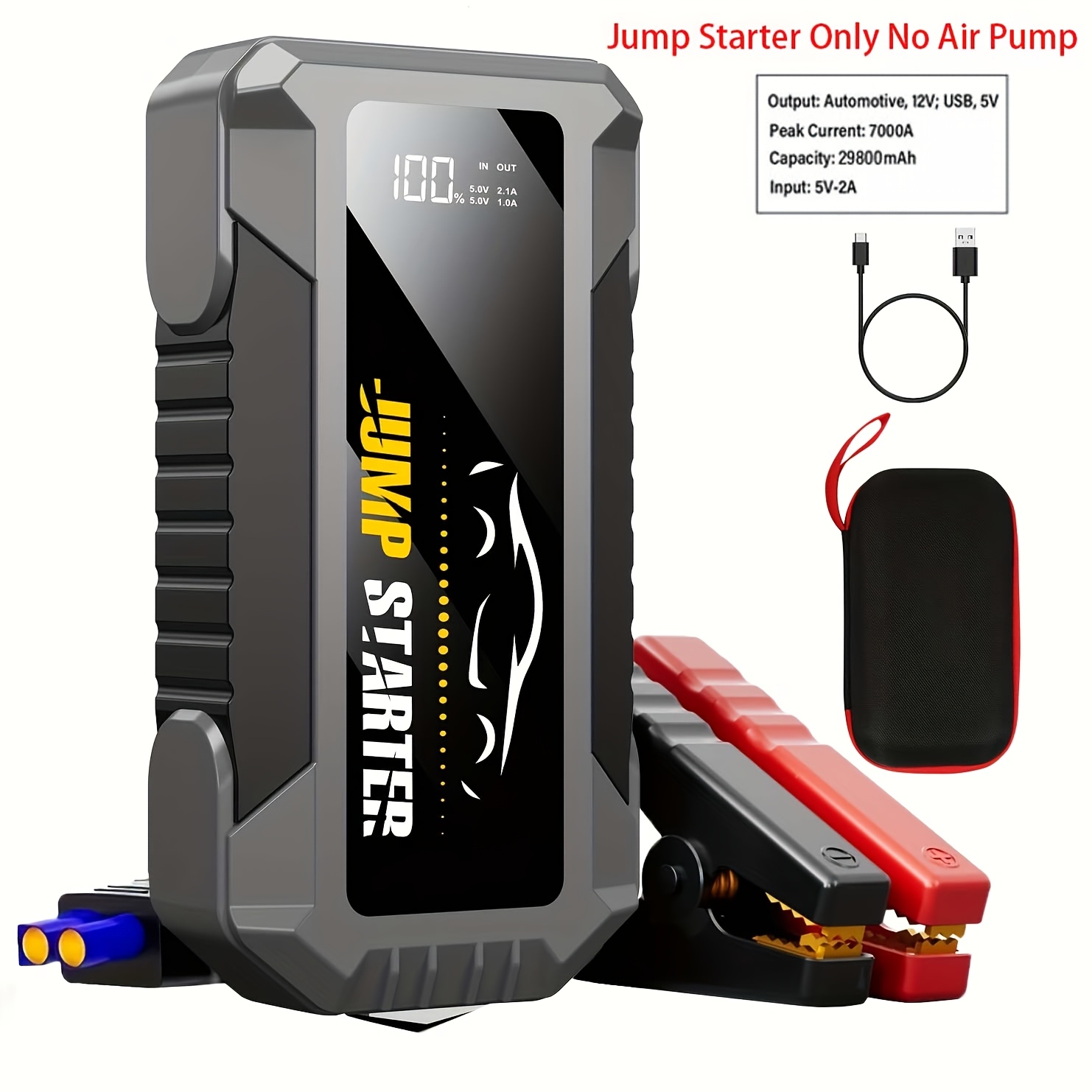 TEMU 7000a Car Jump Starter Only Optional 7000a Portable Car Jump Starter With Air Pump, Jump Starter Para, Car Accessories Tools, Led Light, Tire