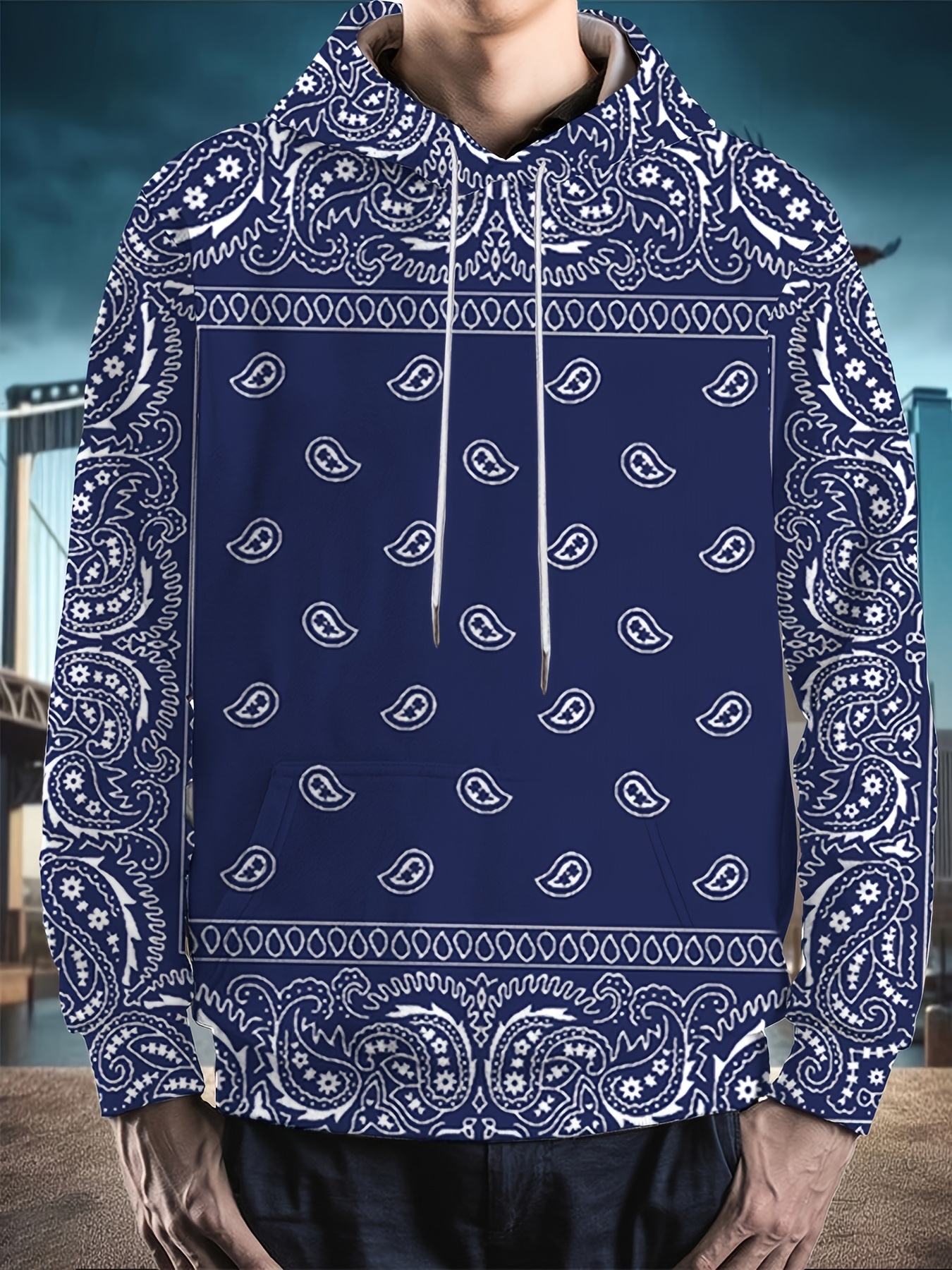 men's casual ethnic retro pattern 3d print hooded sweatshirt