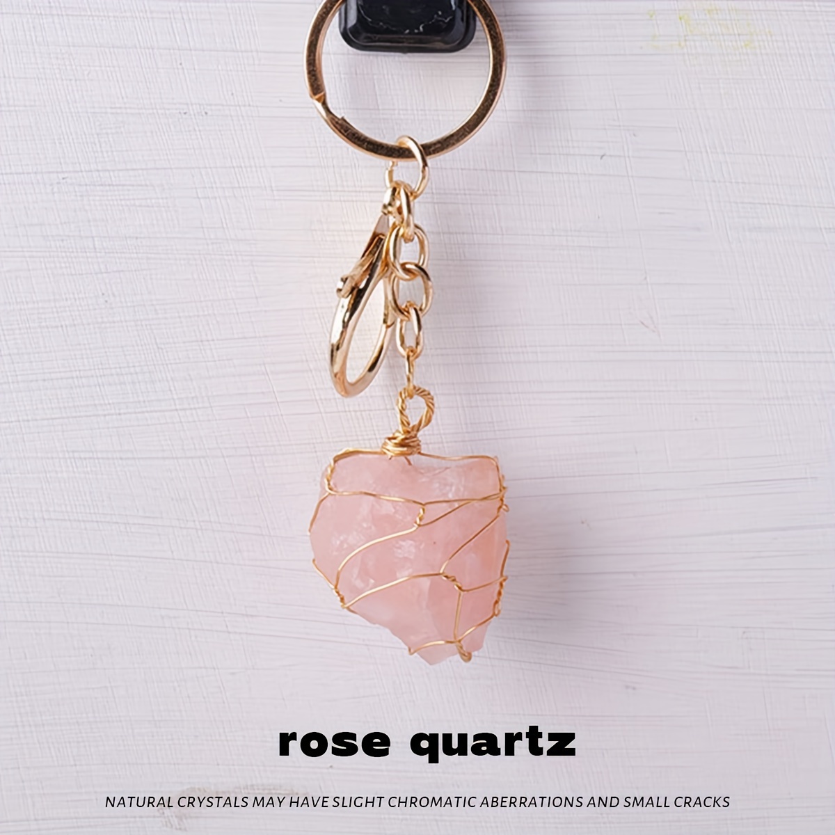 TEMU 1pc Stone Keychain With Hand-woven Golden Mesh Pouch & Lobster Clasp - Suitable For Diy Car Keychains, Natural Stone Beads For, Decoration,