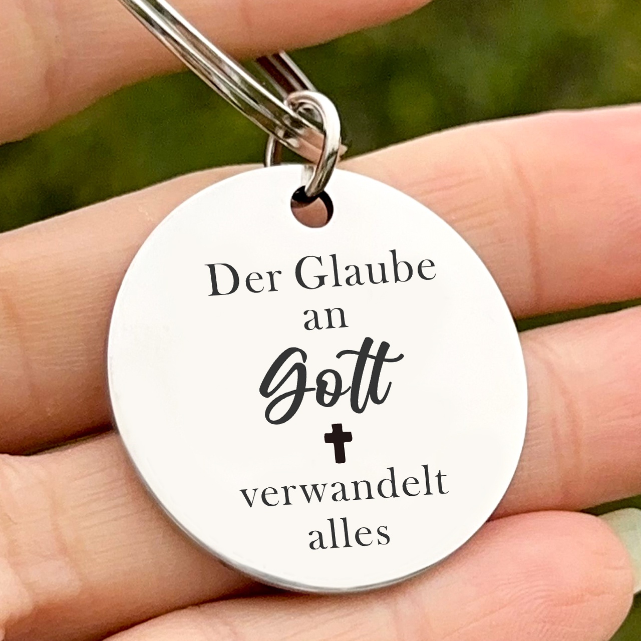 1pc German Spiritual Keychain, Stainless , "der Glaube An Gott", Suitable For Religious Gatherings, Gift For Or , Ideal For Parties And Dinner Gatherings