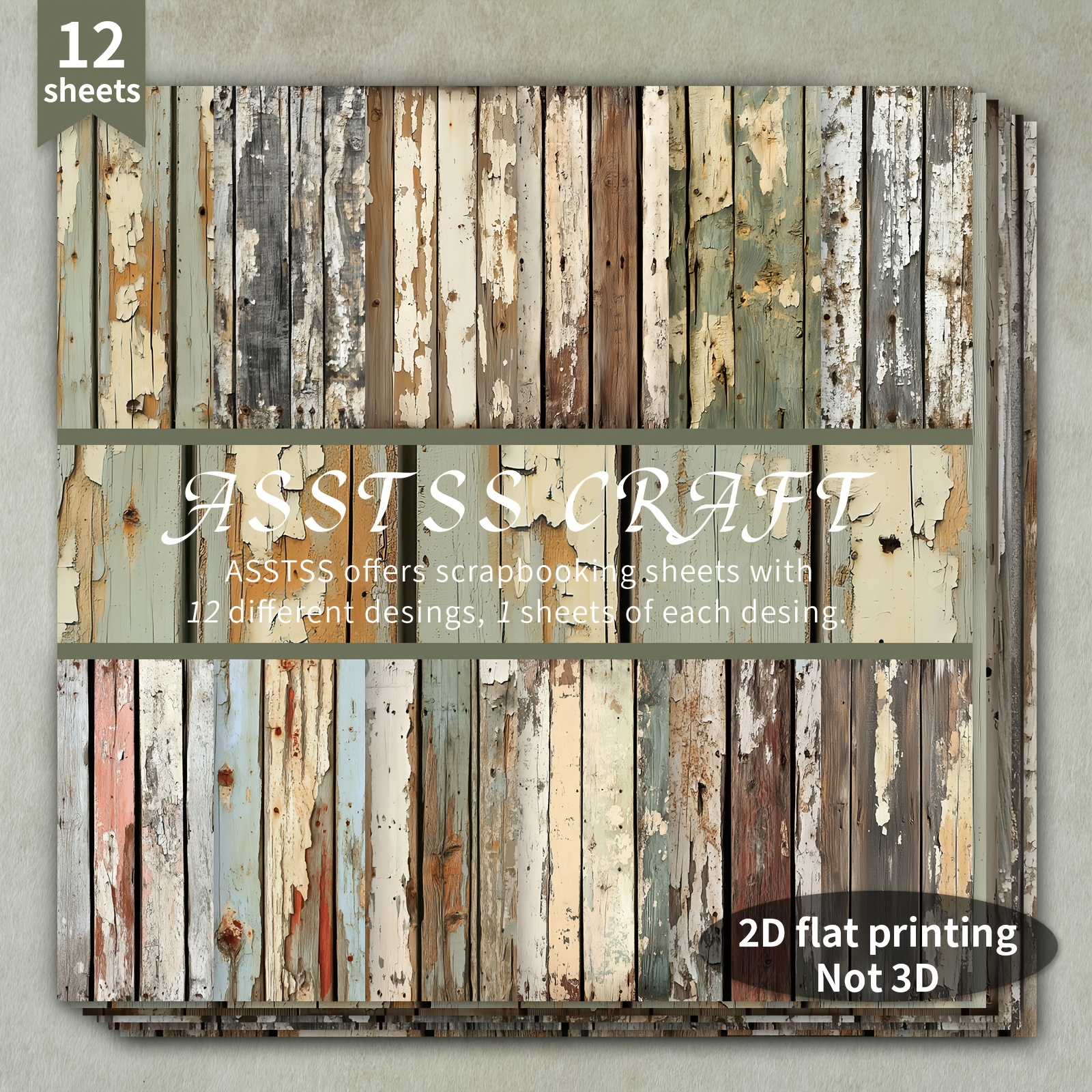 TEMU 12-sheet Asstss 6*6-inch Scrapbooking Paper Pad, Plank Style Backing Paper Supplies, Heavyweight Cardstock For Journaling, Collage Art, Greeting