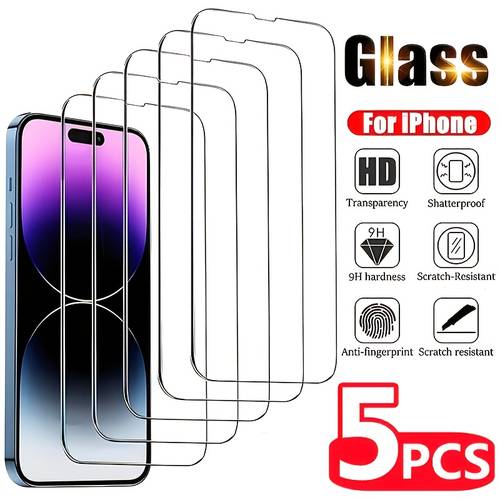 5pcs transparent tempered film suitable for iphone 17e 17 17pro 17pro max 17air 16e 16 16 pro plus pro 15 pro max 15 plus 14 pro 14 pro max 14 plus 13 pro 13 pro max 12 pro 12 pro max 11 pro 11 pro protective screen fil