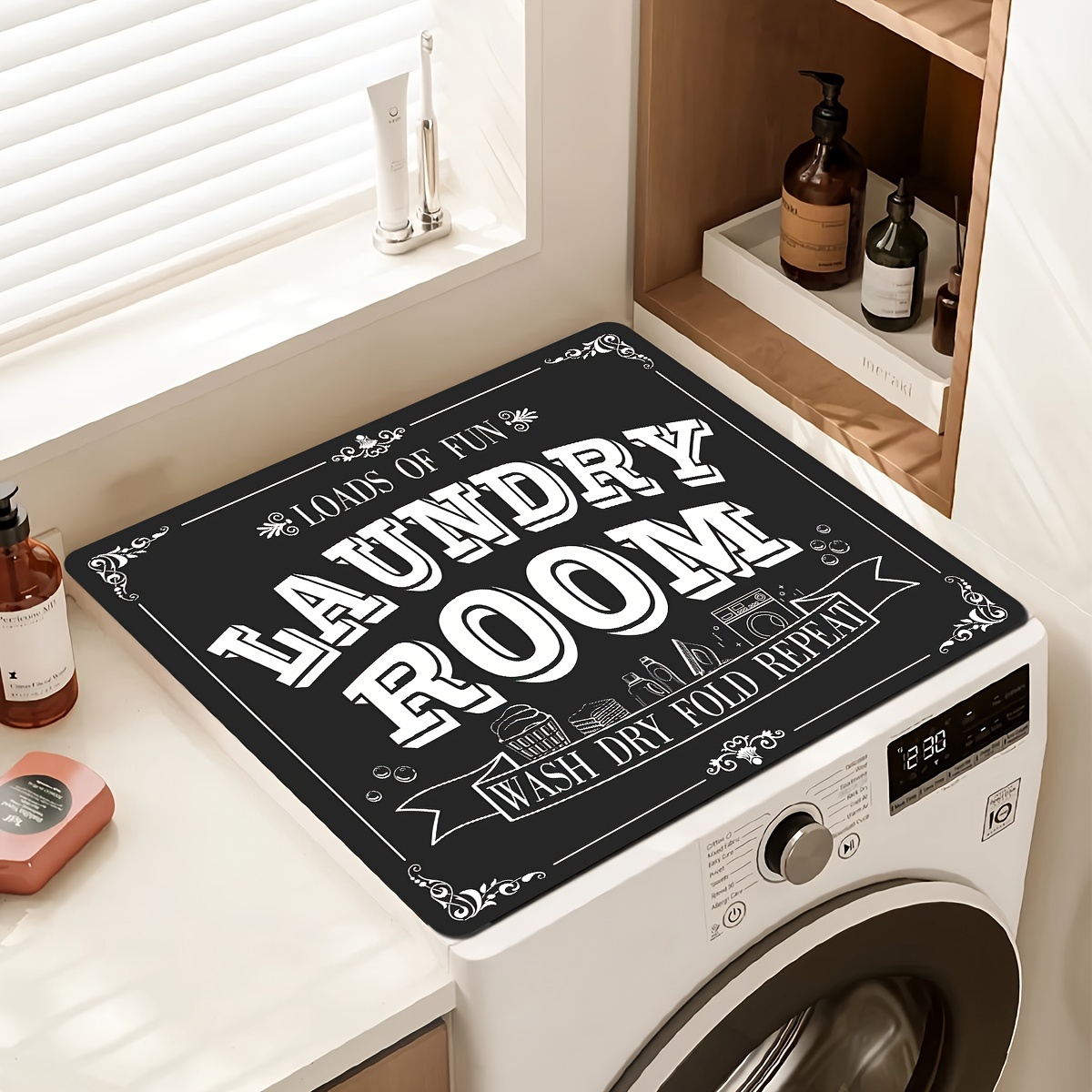 

1pc "laundry Room" Themed Non-slip, Waterproof Rubber Mat 23.6x19.6in - Polyester, Design, Ideal For Laundry Room & Kitchen, Protects Appliances