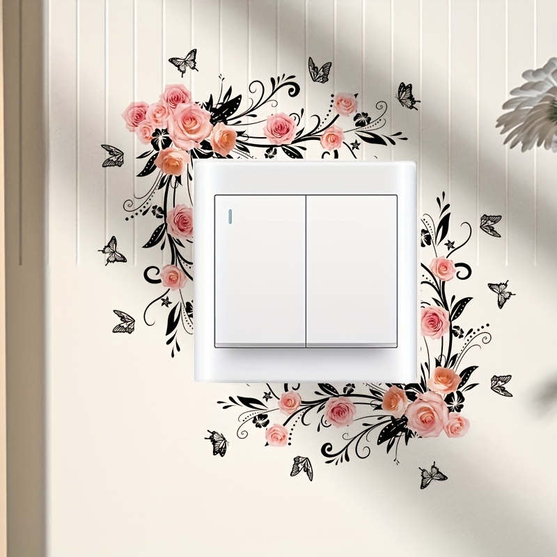 Tengman Flower, Self-adhesive Switch Sticker For Living Room Decoration, Removable Pvc Wall Switch Sticker