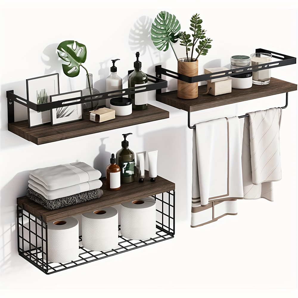 

3+1 Tier Wall Mounted Floating Shelves With Metal Frame, Bathroom Shelves Over Toilet With Storage Basket, Meet Your Decoration And Organization Needs, For Bathroom, Kitchen (dark Carbonized Black)
