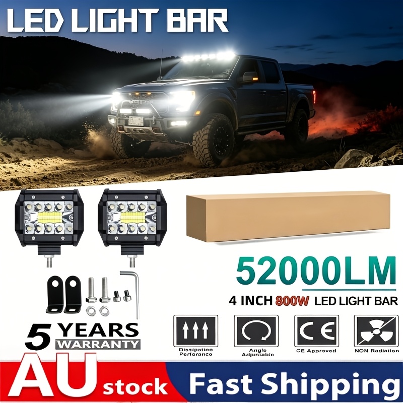 TEMU 2026 New 4-inch Off-road Led Work Lights, Featuring A 2.5-inch Tow Hook Mounting Bracket; Led Off-road Light Bars Suitable For Trucks, Trailers,