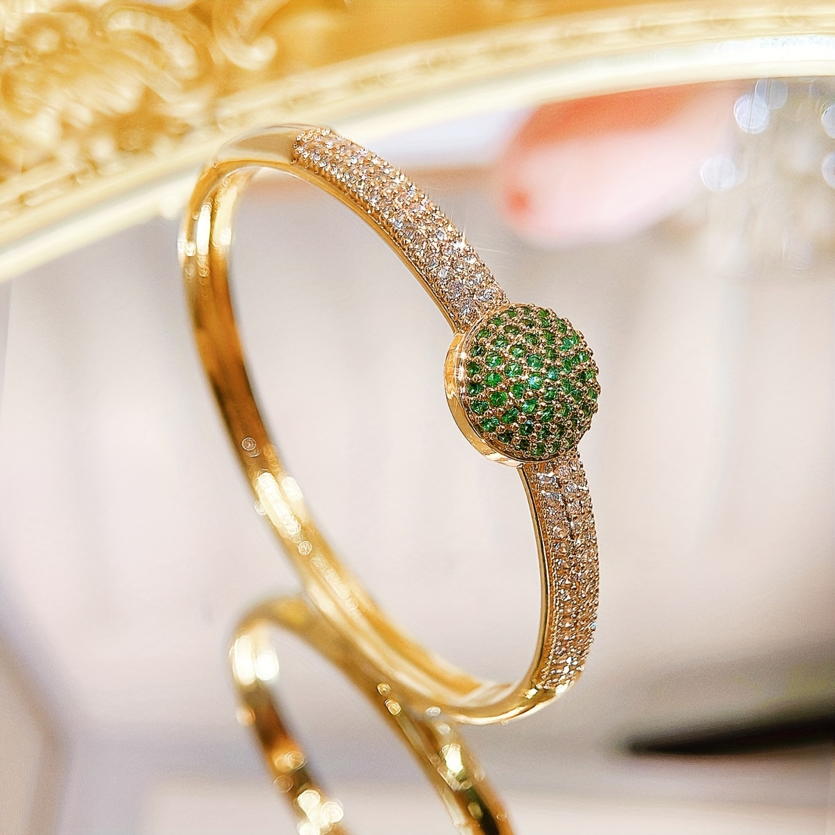 Noble Micro Pave Green Zirconia Thin Bangle