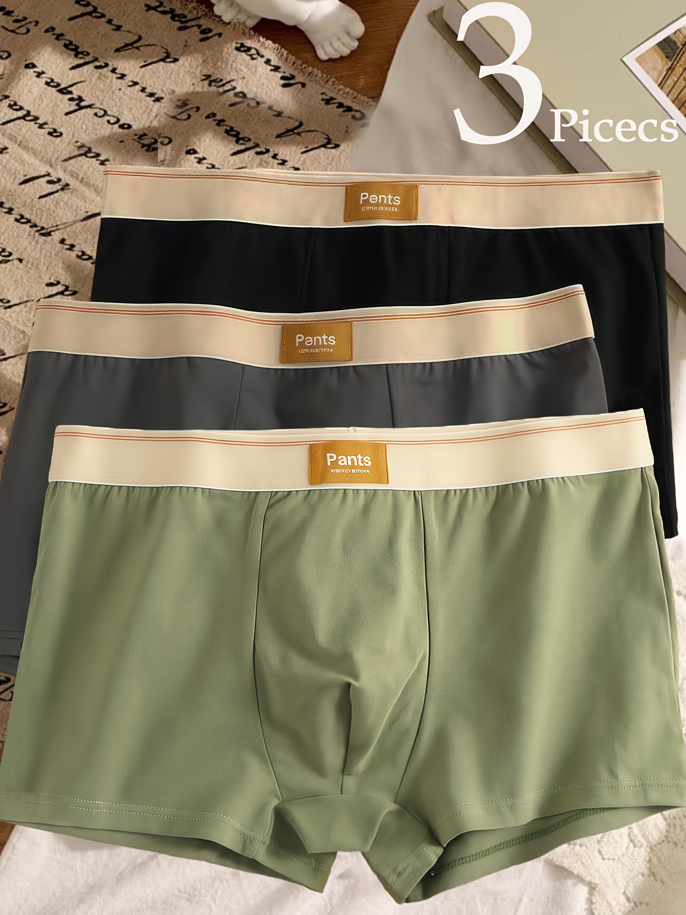 3pcs Men s Boxer Briefs, 3 Mixed Color Packs, Solid   with Multicolor Letter Waistband Comfortable Seamless, Plus Size Boxers for Men, Boxer Shorts for Men Personalised Gifts, Underwear for Men Boxers, Boxers with Pouch, White Boxer Briefs for Men,  , Comfortable Undergarments, Classic Boxer Briefs, Solid Color Briefs, Soft Material,   Cotton, Pouch Boxers, Multipack Underwear, Men s Basics, Home And Leisure