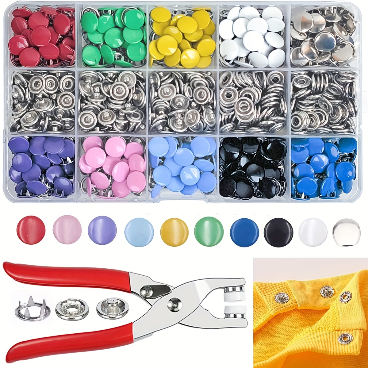 

800pcs Metal Snaps Buttons With Fastener Pliers Press Tool Kit, No-sew Button Fasteners For Clothes Backpacks, Diy Sewing Tools