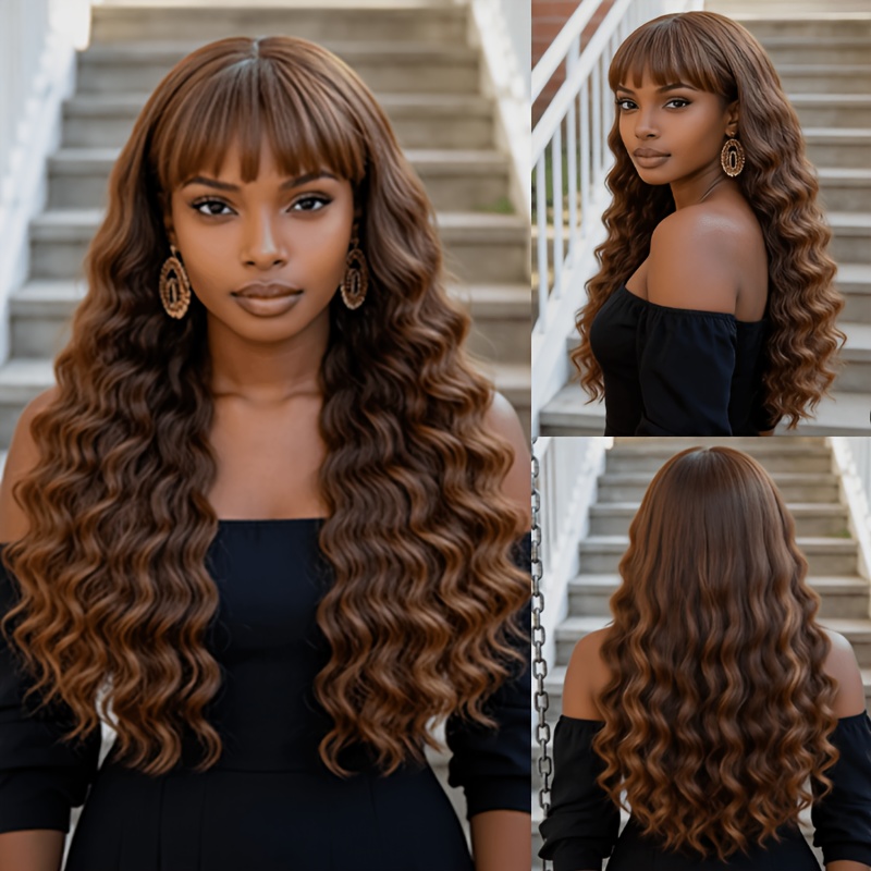 TEMU Synthetic Wavy Wigs For Women, Long Curly Hair Wig With Bangs, Realistic Looking Wig For Everyday And Party Use
