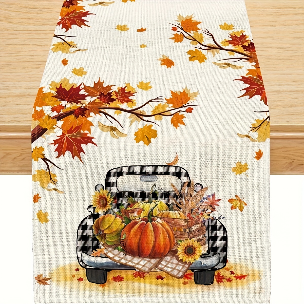 

Fall Table Runner, Fall Decorations For Home Pumpkin Truck Fall Runner For Table Seasonal Buffalo Plaid Fall Thanksgiving Holiday Decor For Indoor Outdoor Dining Table Decorations