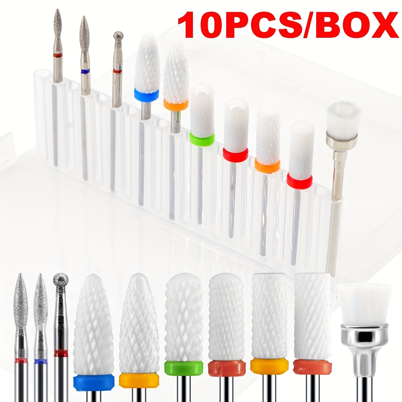 Image of 10pcs/box Professional Ceramic Nail Drill Bits Set, Electric Nail File For Manicure, For Acrylic And Gel Removal, Manicure And Pedicure